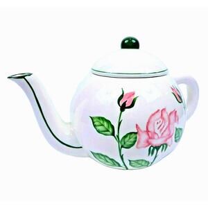 Vintage Porcelain Teapot Hand Painted Victorian Rose Made In Philippines 6"